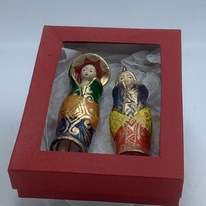 Two Asian Figures Ceramic Ornaments with Moving Heads and Feet